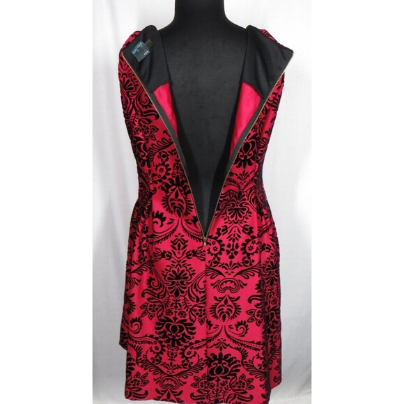 Gabby Skye Women's Red Black Velvet Flocked Fit And Flare Dress Plus Size 14W - Picture 11 of 14